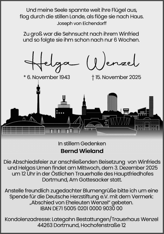 Traueranzeige von Helga Wenzel von Ruhr Nachrichten