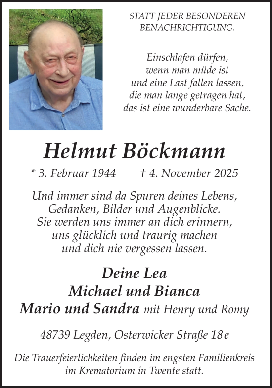 Traueranzeige von Helmut Böckmann von Münsterland Zeitung
