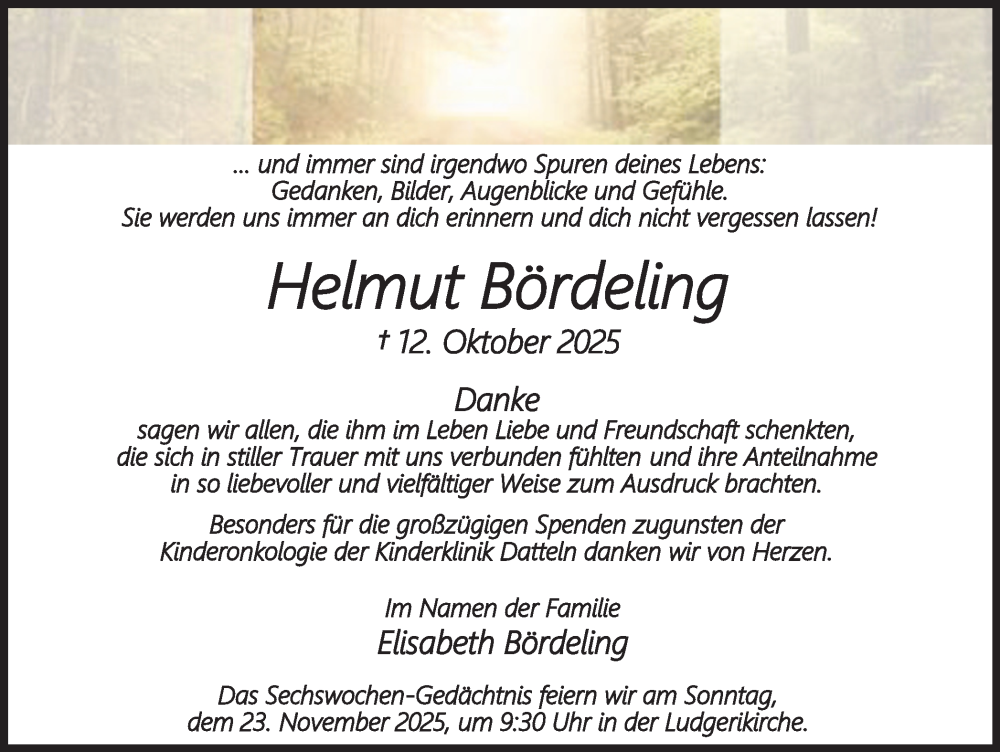  Traueranzeige für Helmut Bördeling vom 15.11.2025 aus Ruhr Nachrichten