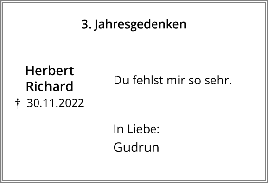 Traueranzeige von Herbert Richard von Hellweger Anzeiger