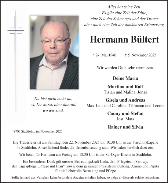 Traueranzeige von Hermann Bültert von Münsterland Zeitung