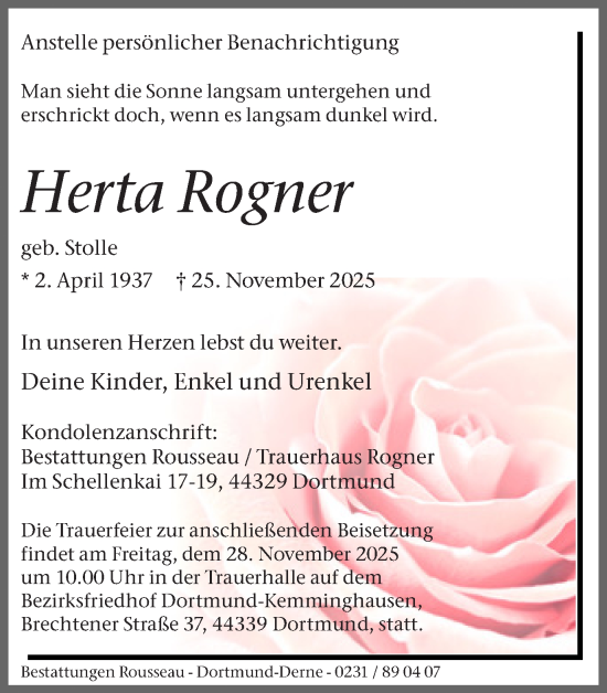 Traueranzeige von Herta Rogner von Ruhr Nachrichten