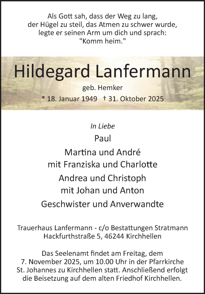  Traueranzeige für Hildegard Lanfermann vom 05.11.2025 aus Ruhr Nachrichten und Dorstener Zeitung