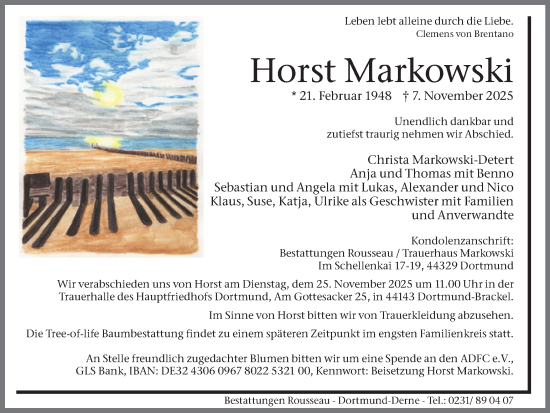 Traueranzeige von Horst Markowski von Ruhr Nachrichten