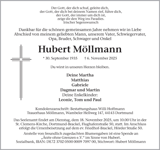 Traueranzeige von Hubert Möllmann von Ruhr Nachrichten