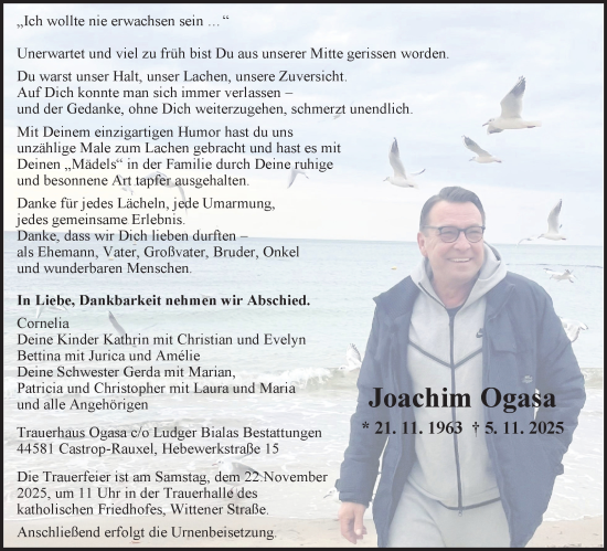 Traueranzeige von Joachim Ogasa von Stadtanzeiger Castrop-Rauxel