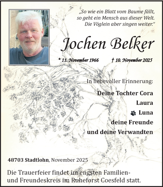 Traueranzeige von Jochen Belker von Münsterland Zeitung