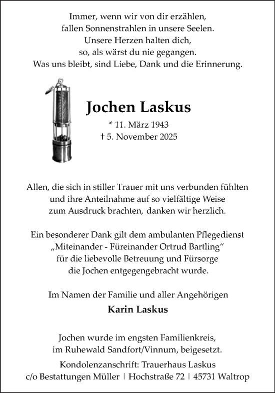Traueranzeige von Jochen Laskus von Stadtanzeiger Castrop-Rauxel