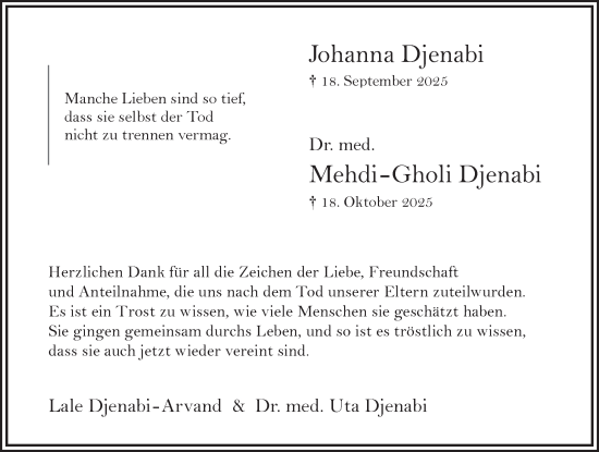 Traueranzeige von Johanna Djenabi von Hellweger Anzeiger