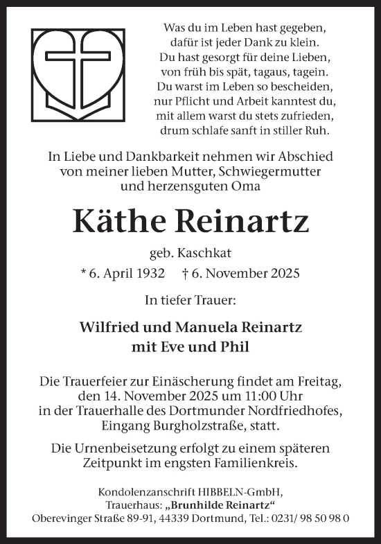 Traueranzeige von Käthe Reinartz von Ruhr Nachrichten