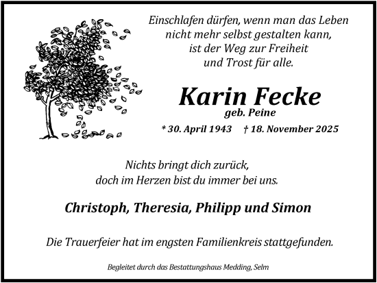 Traueranzeige von Karin Fecke von Ruhr Nachrichten