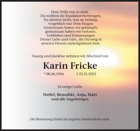 Traueranzeige von Karin Fricke von Ruhr Nachrichten