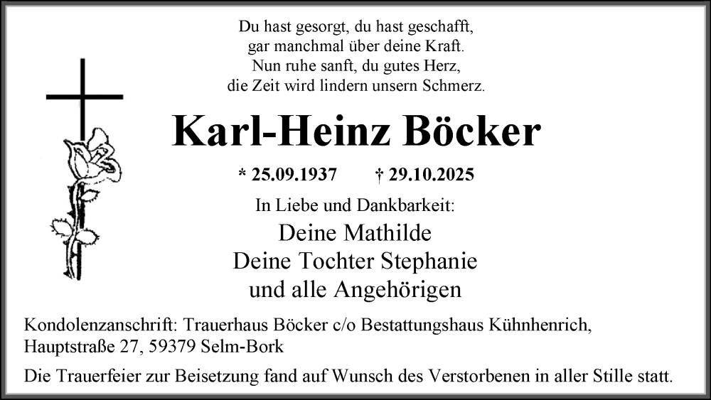 Traueranzeige für Karl-Heinz Böcker vom 08.11.2025 aus Ruhr Nachrichten