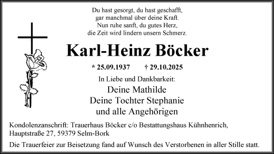 Traueranzeige von Karl-Heinz Böcker von Ruhr Nachrichten