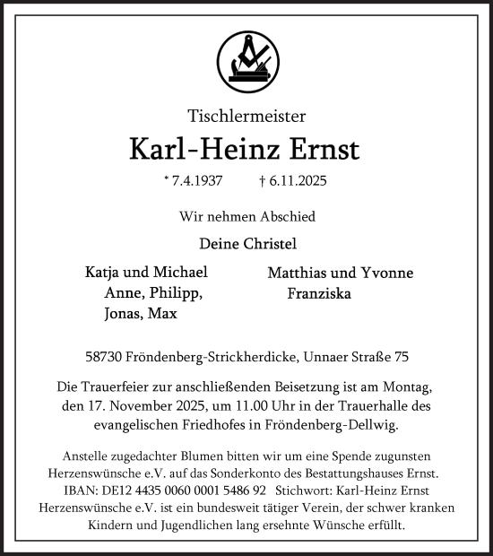 Traueranzeige von Karl-Heinz Ernst von Hellweger Anzeiger