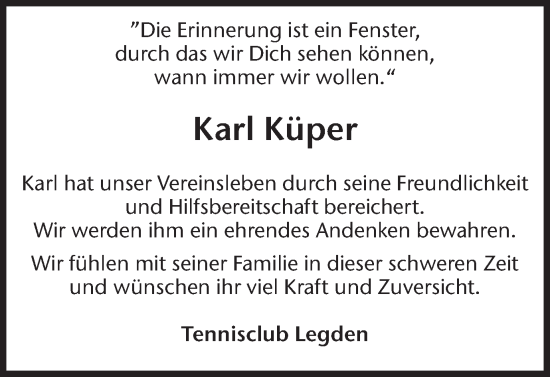 Traueranzeige von Karl Küper von Münsterland Zeitung