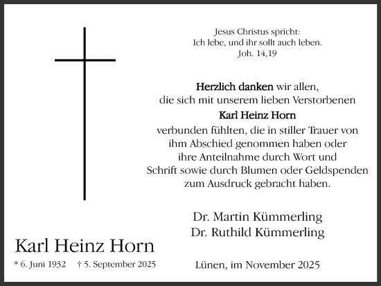 Traueranzeige von Karl Heinz Horn von Lüner Anzeiger