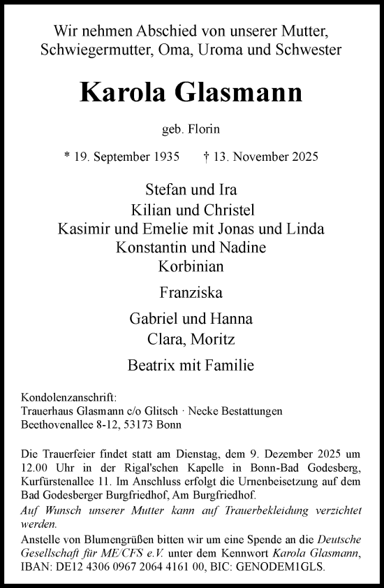 Traueranzeige von Karola Glasmann 