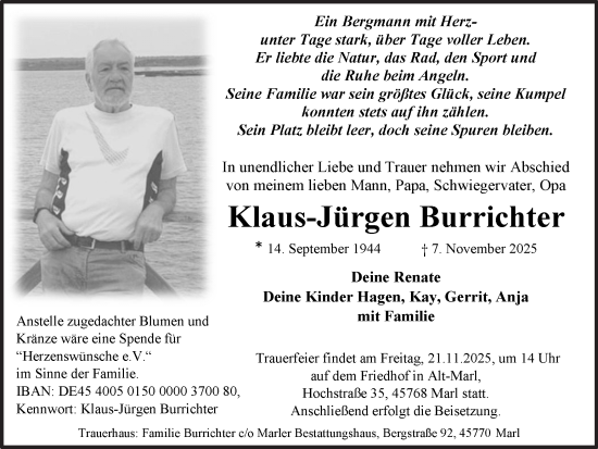 Traueranzeige von Klaus-Jürgen Burrichter von Trauer Vest