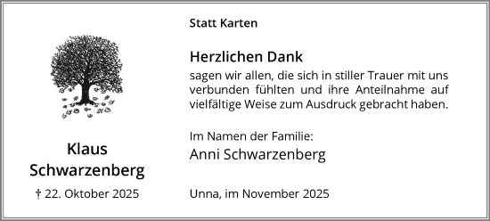 Traueranzeige von Klaus Schwarzenberg von Hellweger Anzeiger