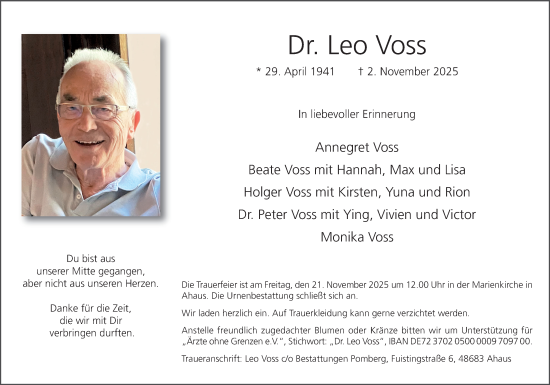 Traueranzeige von Leo Voss von Münsterland Zeitung