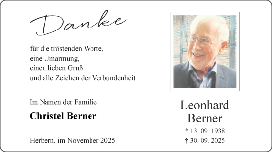Traueranzeige von Leonhard Berner von Ruhr Nachrichten