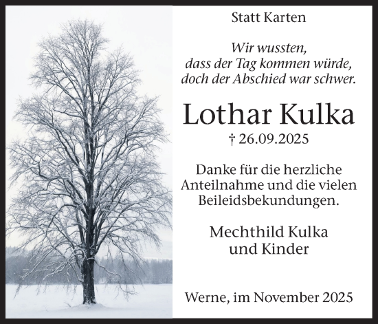 Traueranzeige von Lothar Kulka von Ruhr Nachrichten