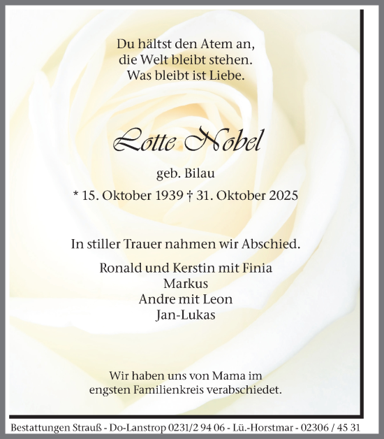Traueranzeige von Lotte Nobel von Lüner Anzeiger