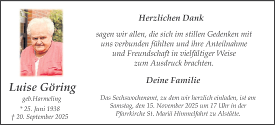 Traueranzeige von Luise Göring von Münsterland Zeitung
