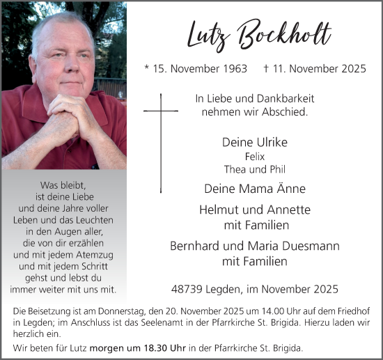 Traueranzeige von Lutz Bockholt von Münsterland Zeitung