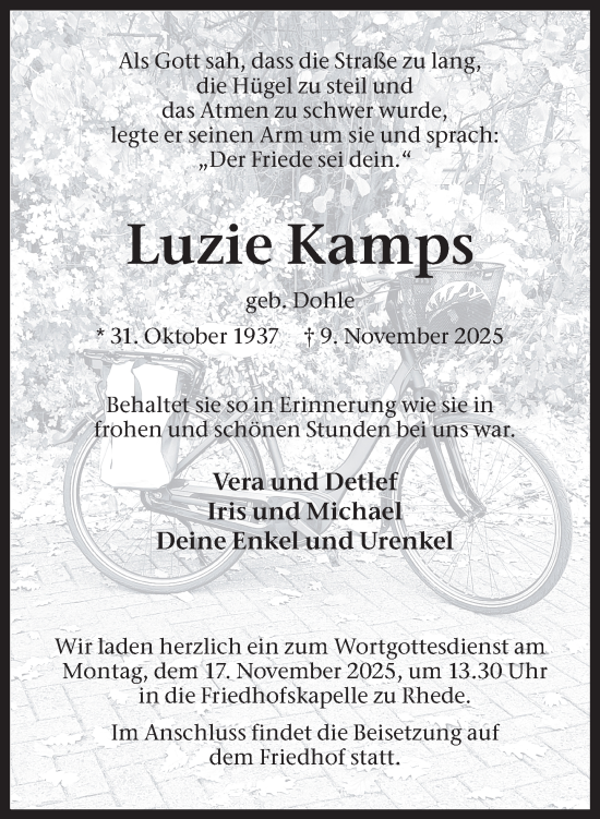 Traueranzeige von Luzie Kamps 