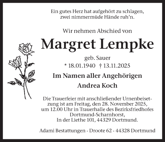 Traueranzeige von Margret Lempke von Ruhr Nachrichten