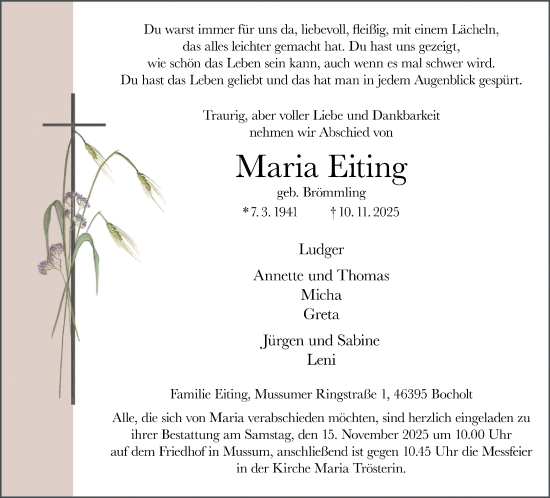 Traueranzeige von Maria Eiting 