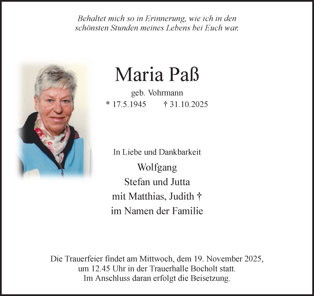  Traueranzeige für Maria Paß vom 15.11.2025 aus 