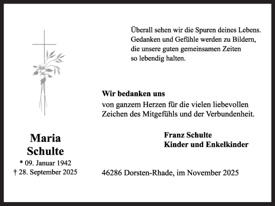 Traueranzeige von Maria Schulte von Ruhr Nachrichten und Dorstener Zeitung