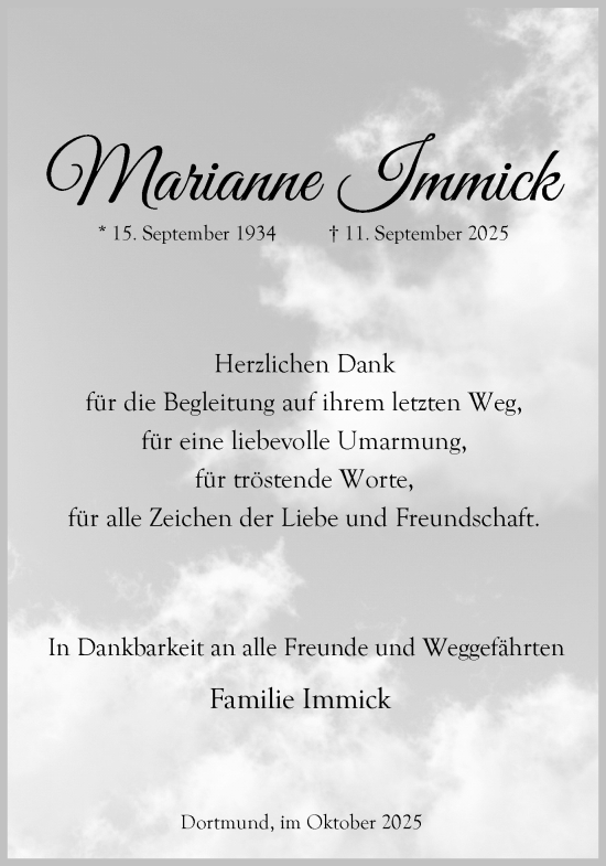 Traueranzeige von Marianne Immick von Ruhr Nachrichten