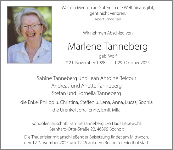 Traueranzeige von Marlene Tanneberg 