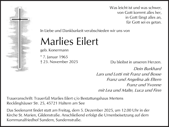 Traueranzeige von Marlies Eilert von Ruhr Nachrichten und Halterner Zeitung