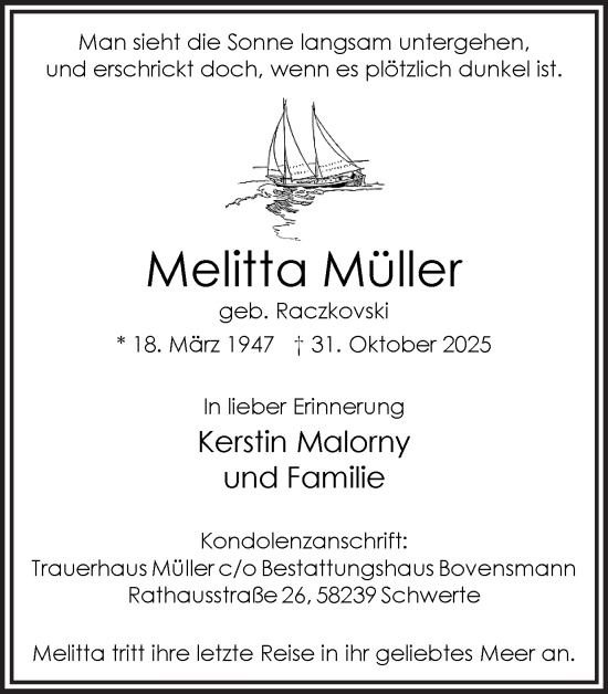 Traueranzeige von Melitta Müller von Ruhr Nachrichten