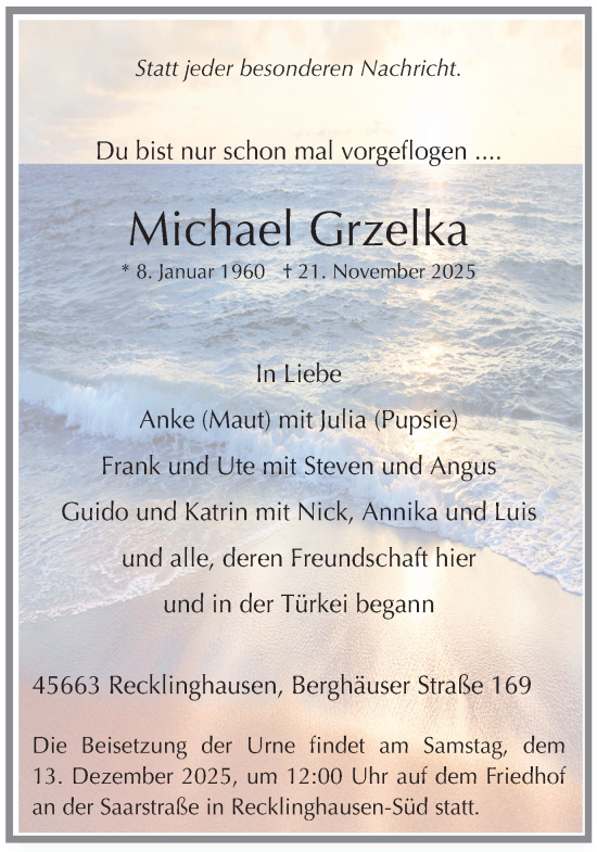 Traueranzeige von Michael Grzelka von Trauer Vest