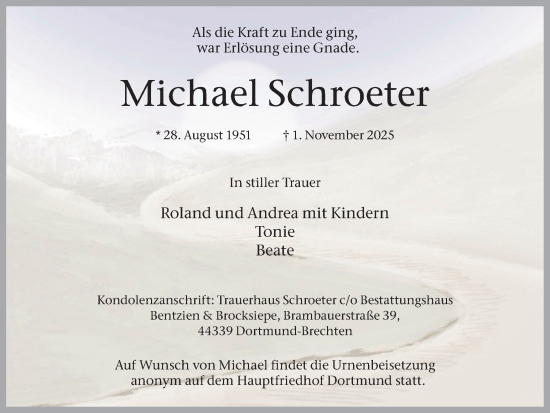 Traueranzeige von Michael Schroeter von Ruhr Nachrichten