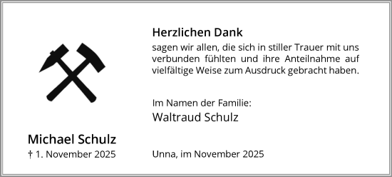 Traueranzeige von Michael Schulz von Hellweger Anzeiger