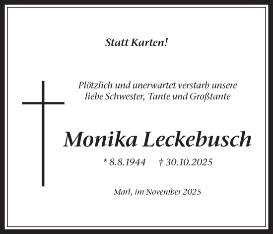 Traueranzeige von Monika Leckebusch von Trauer Vest