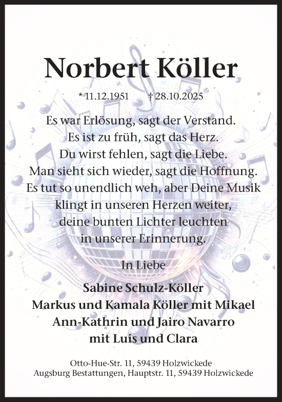 Traueranzeige von Norbert Köller von Hellweger Anzeiger