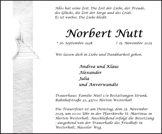 Traueranzeige von Norbert Nutt von Trauer Vest