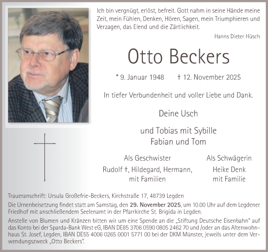 Traueranzeige von Otto Beckers von Münsterland Zeitung