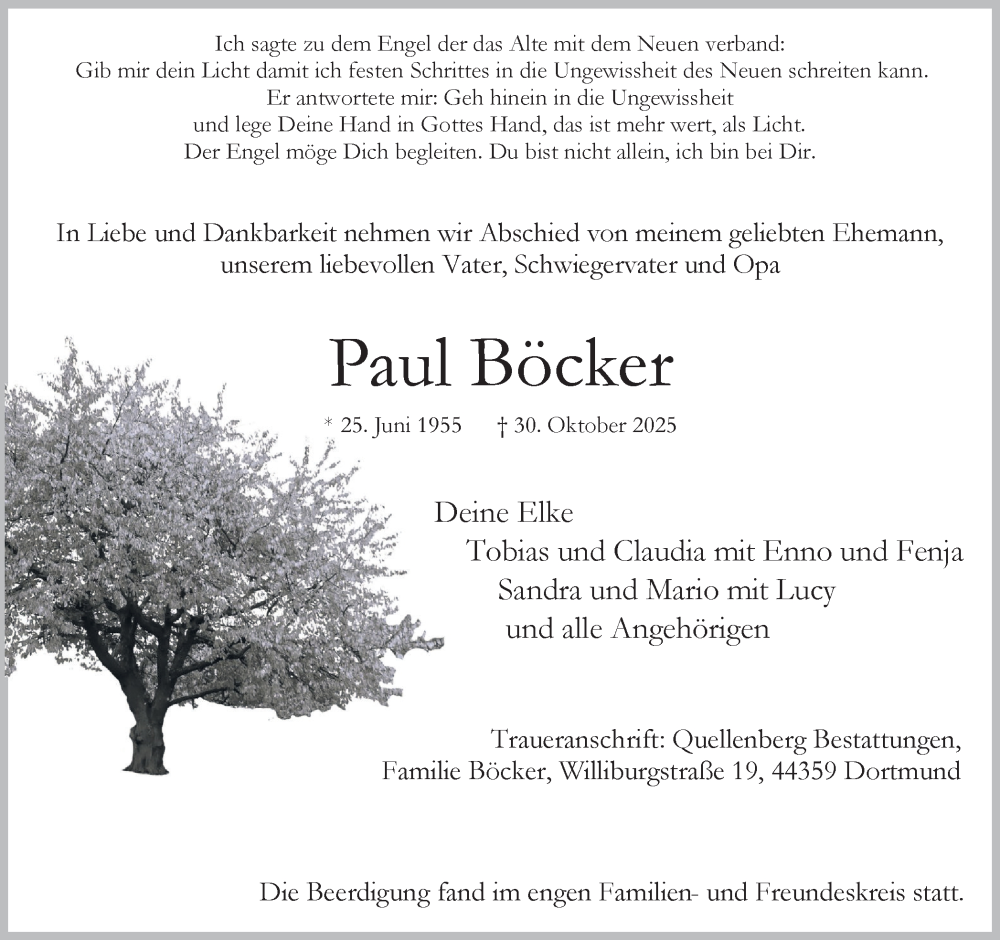 Traueranzeige für Paul Böcker vom 08.11.2025 aus Ruhr Nachrichten