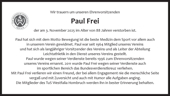 Traueranzeige von Paul Frei von Ruhr Nachrichten
