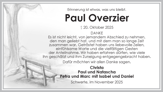 Traueranzeige von Paul Overzier von Ruhr Nachrichten