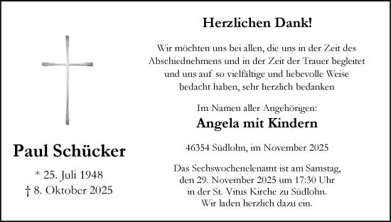 Traueranzeige von Paul Schücker von Münsterland Zeitung